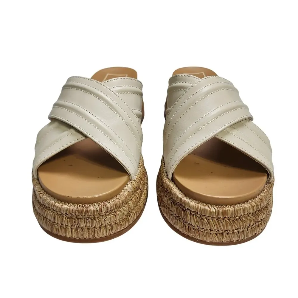 Dolce Vita Womens‎ Weslee Sandals Size 10 Ivory Raffia Platform Slip On Slides